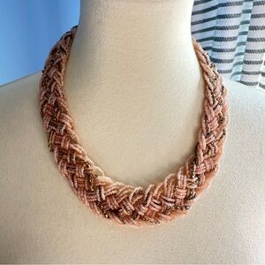 Pink Seed Bead Braided Collar Necklace with Rhinestones – 21”